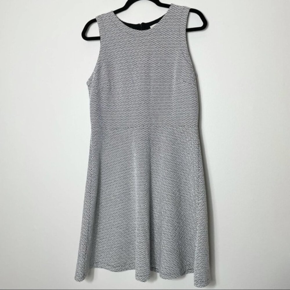 Loft Black and White Printed Fit and Flare Dress